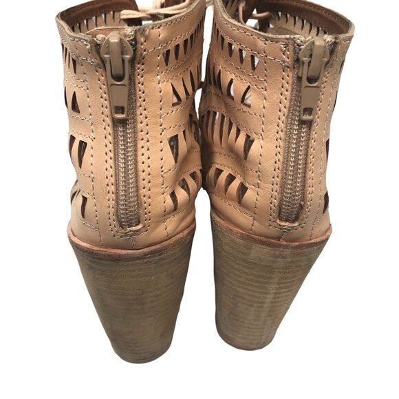 Jeffrey Campbell SIZE 8.5 Cordillo Perforated Tan Leather Tie Bootie Heels Sanda - Picture 8 of 12